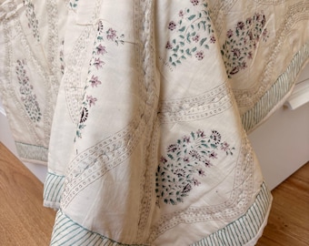 Blush Floral Scatter Hand Block Print Jaipuri Quilt | 100% Cotton Razai | Reversible Heirloom | 230x270 cm
