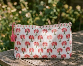Hand Block Printed Cosmetic/Travel Pouches: PALM