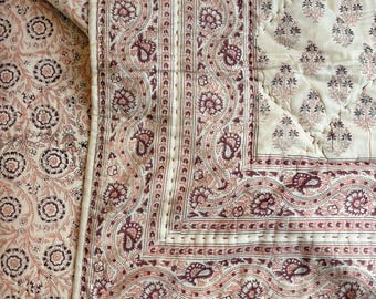 Maroon Paisley Hand Block Print Jaipuri Quilt | 100% Cotton Razai | Reversible Heirloom | 230x270 cm