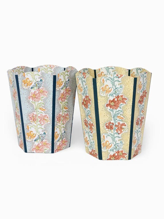 Handblock Printed Scalloped Paper Basket | Recycled Cotton Paper | Jaipur Art