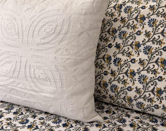 HandBlock Printed Cotton Flat BedSheet With 2 Pillowcase| Jaipur Artisanal Floral | 275cm x 275cm