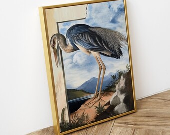 Great Blue Heron Printable Wall Art Vintage Coastal Bird Print Nautical Summer Decor Heron Oil Painting Digital Download