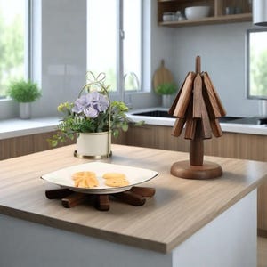 Walnut Tree Hot Pot Stand & Coaster Set – Black Walnut Wood Heat Resistant Table Mats, Set of 3, Perfect Christmas Gift