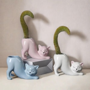 Cartoon Kat Bloempot Vaas Leuke Kat Staart Succulent Plantpot Porselein Bloemenvaas Bloempot Woondecoratie Accessoires: