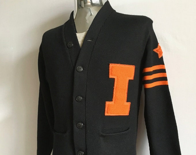 Vintage Men's 40's HL Whiting Co, Letterman Sweater, Black, Orange ...