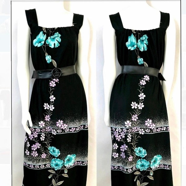 70’s Black Hawaiian Maxi Dress by New York New York