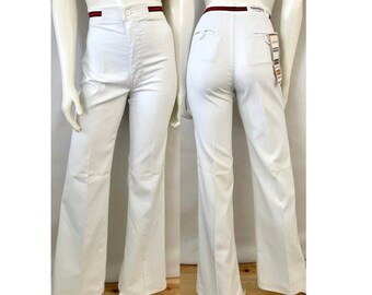 Pantalon vintage des années 70 Deadstock blanc cloche (XXS, XS, S, M)