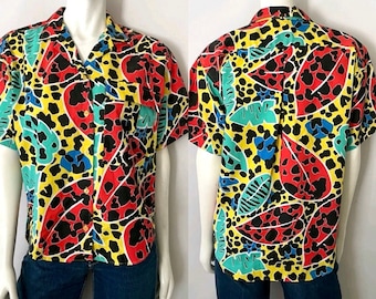 Vintage 80's Rainbow, Abstract, Cropped, Blouse by Piccolo (Size 8/10)