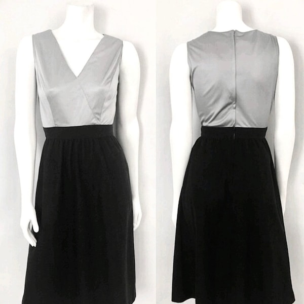 Vintage 70's Silver Black Sleeveless Disco Dress (Size 6)