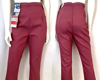 Vintage 60's Deadstock, Red, High Waisted, Cropped Pants, Petal Pushers (M)