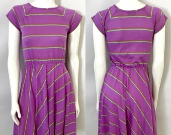 Vintage 80's Purple, Striped, Dress by Andrea Gayle (XS)