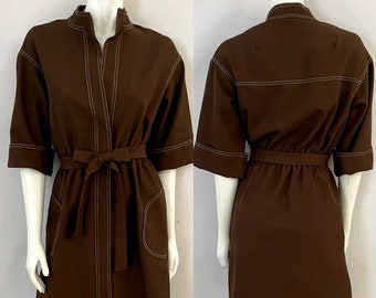 Vintage 50's Leslie Fay, Brown, Sleeved, Shirt Dress (L)
