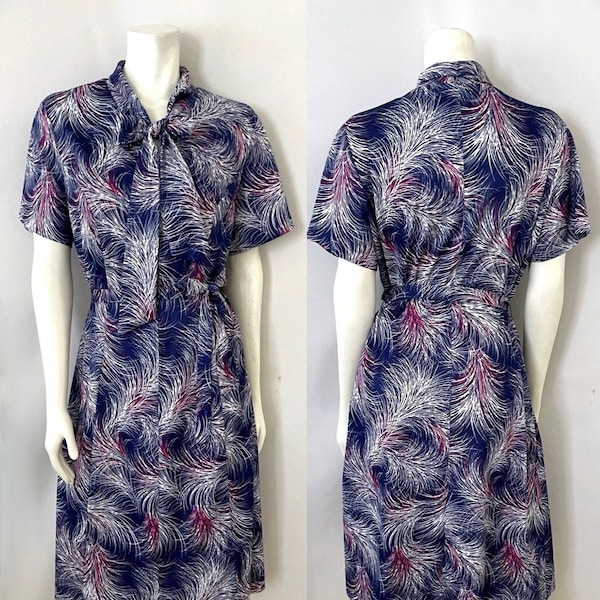 Vintage 70's Blue, Abstract, Bell Sleeve Dress (L)