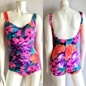 Vintage 80's Floral Swimsuit, One Piece by Sandcastle S - Etsy