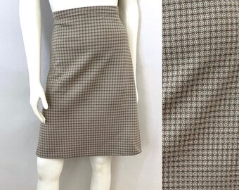 70's Mod, White, Olive Green, Geometric, Aline, Skirt (L)