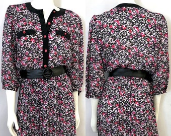 Vintage 90's Breli Originals, Black, White, Floral, Dress by Breli Originals (L)