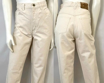Vintage 80's London Jeans USA, Cream, Tapered Leg, Long (Size 8)
