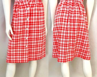 Vintage 60’s White, Orange, Plaid, A Line Skirt (Size 0)