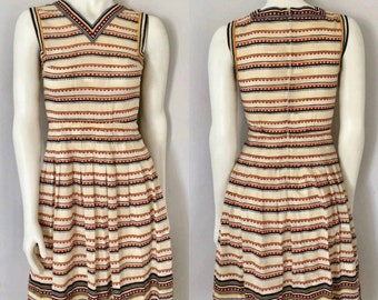 Vintage 60's Cream, Striped, Sleeveless, Swing Dress by Lapine (S)