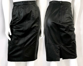 Vintage 80's Pelle Cuir Black Leather Pencil Skirt (Size 6)