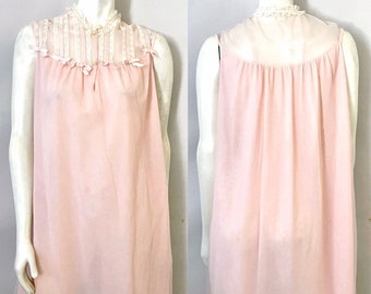 Aristocraft vintage des années 60, rose, dentelle blanche, chemise de nuit (M)