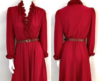 Vintage 70's Lady Carol, Red, Ruffle, Disco Dress (Size 6)