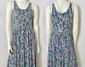 Vintage 80's Laura Ashley, White Floral, Sleeveless, Tank Dress (Size 2)