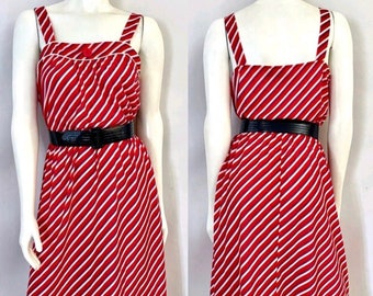 Vintage 80's Tabby, Pink, Striped, Sleeveless, Skater Dress (L)