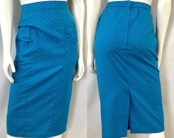 Vintage 80's Blue, Polka Dot, Pencil Skirt (Size 4)