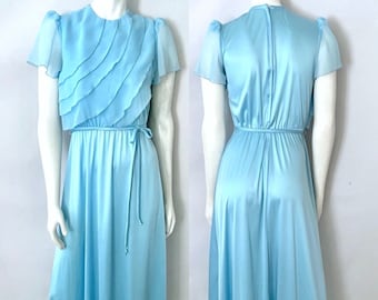 Vintage 70's Baby Blue, Sheer Sleeve, Maxi Dress (Size 2)