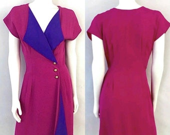 Vintage 90's Hot Pink, Purple, Sleeveless, Knee Length, Dress (M)