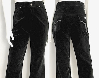 Vintage 70's Black, Velour, Bootcut Pants, (Size 8)