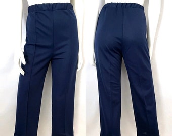 vintage 70's Bleu Marine, Taille Haute, Bootcut, Pantalon, Short (M)