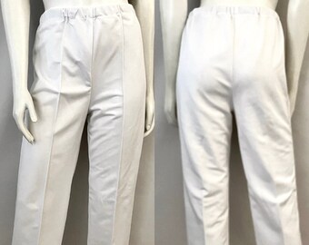 Vintage 70's White, Polyester, Straight Leg, Pants (M)