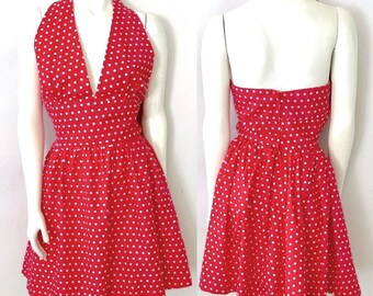 Vintage 50's/80’s Red, White, Polka Dot, Halter Dress (M)