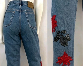Vintage 90's Calvin Klein Jeans USA, Applique Jeans, High Waisted, Denim (Size 10)