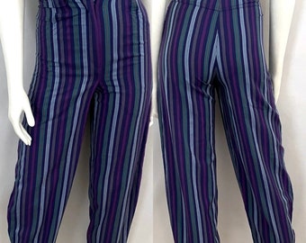 Vintage 80’s Laurel Escada, Navy, Striped, Tapered Pants (Size 0)