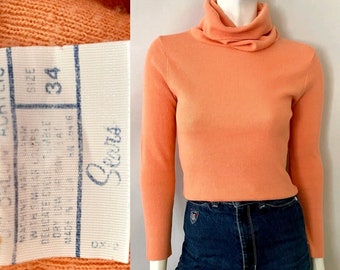 Vintage 70's Sears, Peach, Turtleneck, Sweater (S)