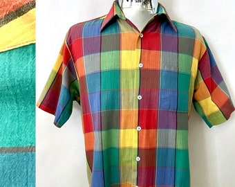 Vintage 80's Countess Mara, Rainbow, Checkered Shirt (M/L)