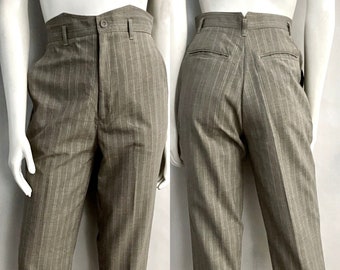 Vintage 80's Tan, Tapered Leg, Striped Pants (Size 6)