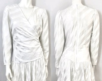Vintage 80's White Striped Wrap Dress (M)