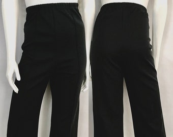 Vintage 70's Black, High Waisted, Polyester, Bell Bottom, Pants (M)