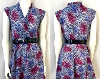 Vintage 70's Blue, Purple, Floral, Sheer, Disco Dress (S)