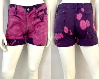 Vintage 60's Tie Dye, Pink, Purple, Hip Hugger, Denim Shorts (S)