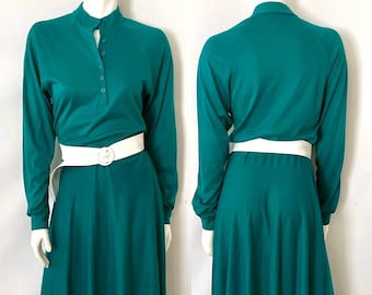 Vintage 80's Teal, Long Sleeve, Acrylic Dress (Size 6)