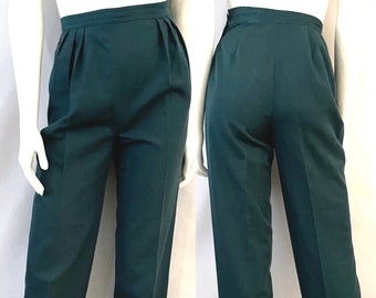 Vintage 80's Dark Green, High Waisted, Pleated Pants by David N (Size 4)