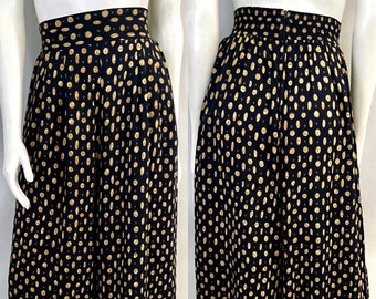 Vintage 80's Navy Blue, Gold,  Rayon, Palazzo Pants (M)