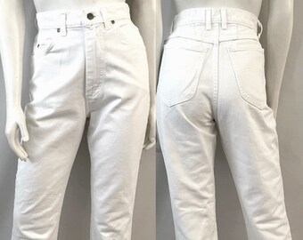 Vintage 80's Lee Jeans, White, High Waisted, Denim (Size 6)