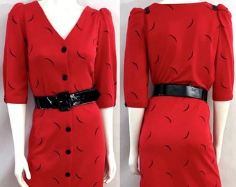 Vintage 80's Red, Black, Half Sleeve, Dress (Size 6)