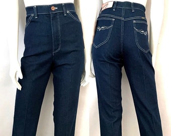 Vintage 80's Deadstock, Maverick Jeans, High Waisted, Dark Wash, Long (Size 6)